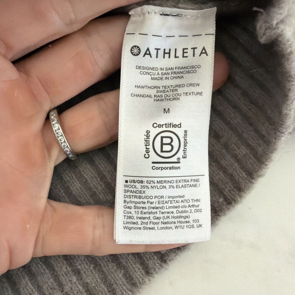 Athleta Hawthorn Textured Crew Sweater Merino Wool M Cabincore Quiet Luxury Cozy - Picture 6 of 8